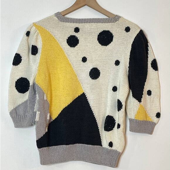 Berek Vintage 80s Hand Knit Sweater Dots and Daisies Size Small Funky Novelty - Picture 6 of 8